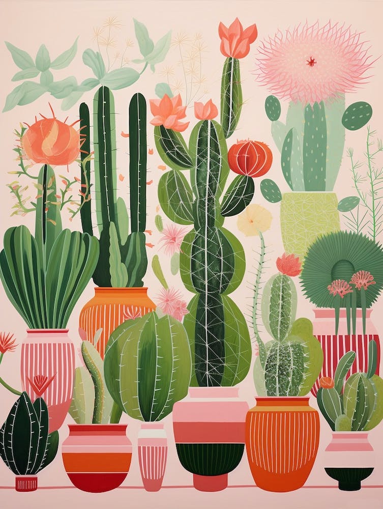 Green And Pink Cactus Still Life 1