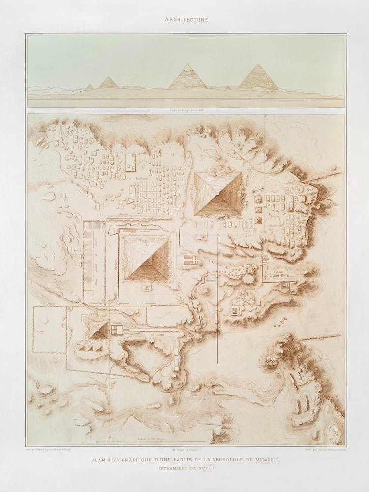 Topographic Map Of Part Of The Memphite Necropolis (Pyramids Of Giza), From Histoire De L Art Égyptien (1878)