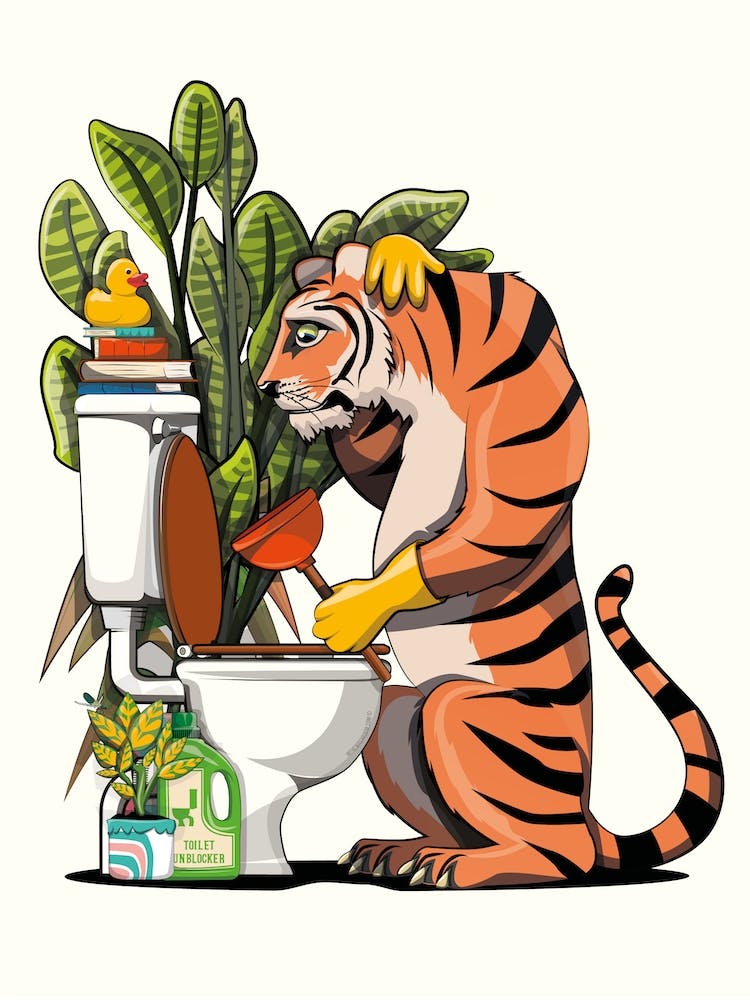 Tiger Unblocking Toilet