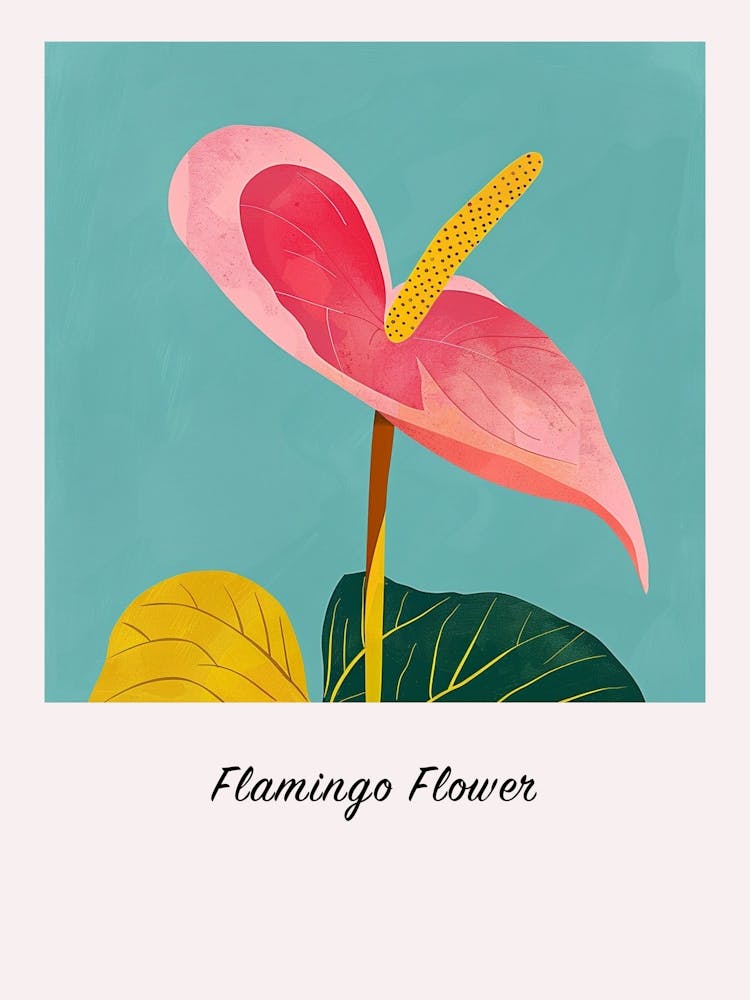 Flamingo Flower Square Flower Illustration Poster