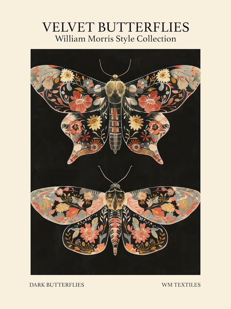 Velvet Butterflies Collection Dark Butterflies William Morris Style 7