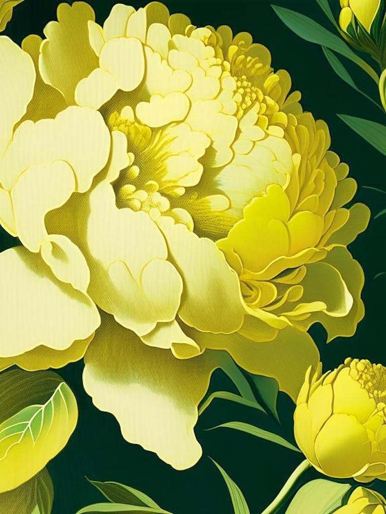 Close Up Of Peonies Yellow Vintage 2 Sketch