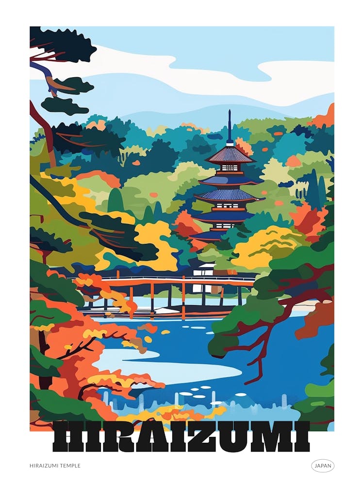 Hiraizumi Temple Japan 2 Colourful Illustration Poster