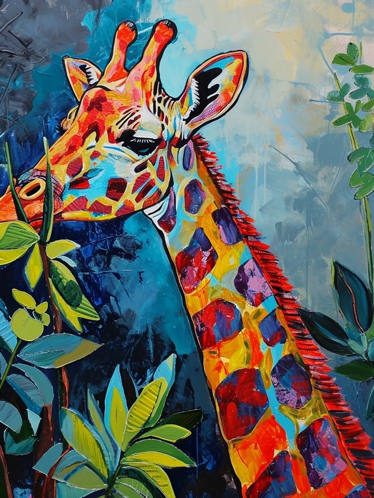 Colourful Giraffe In The Plants 4