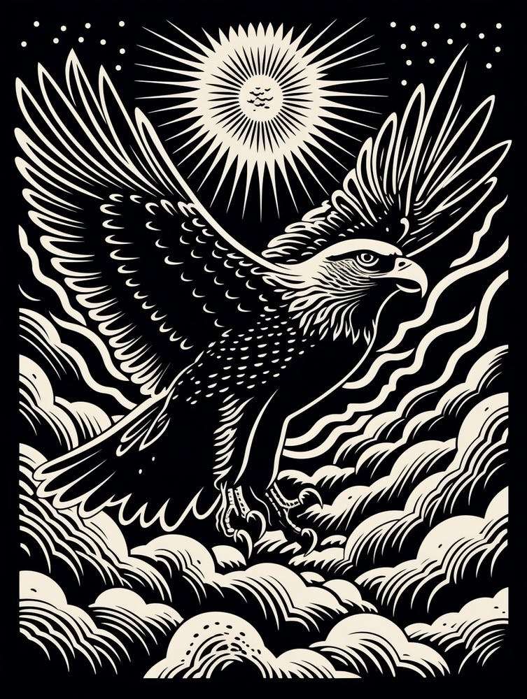 B&W Bird Linocut Golden Eagle 2