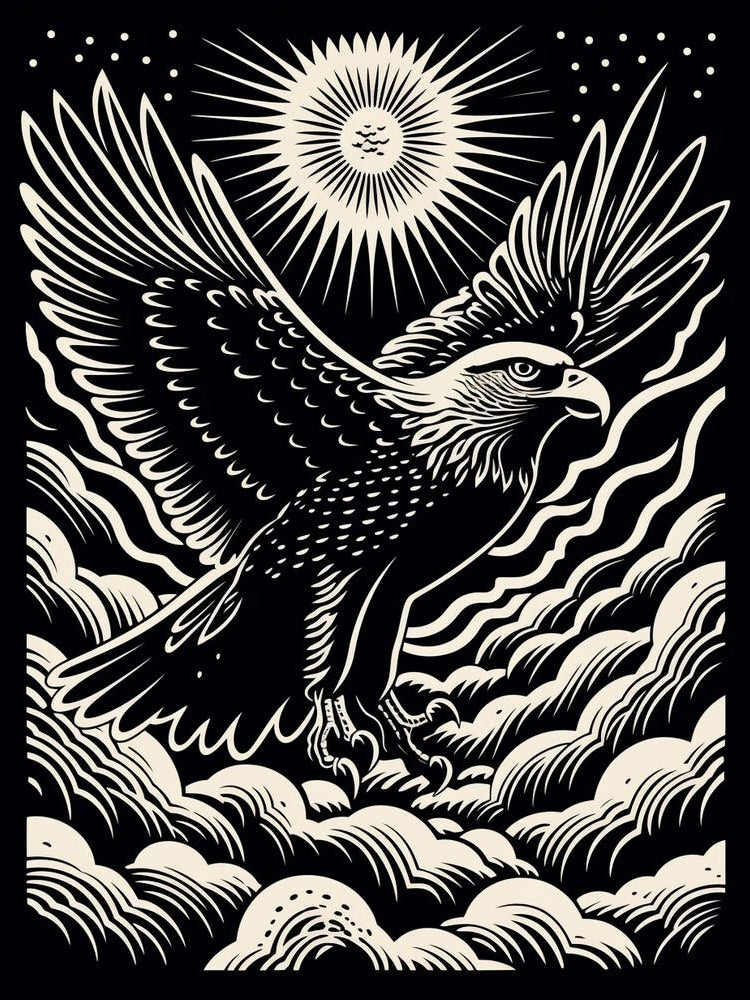 B&W Bird Linocut Golden Eagle 2