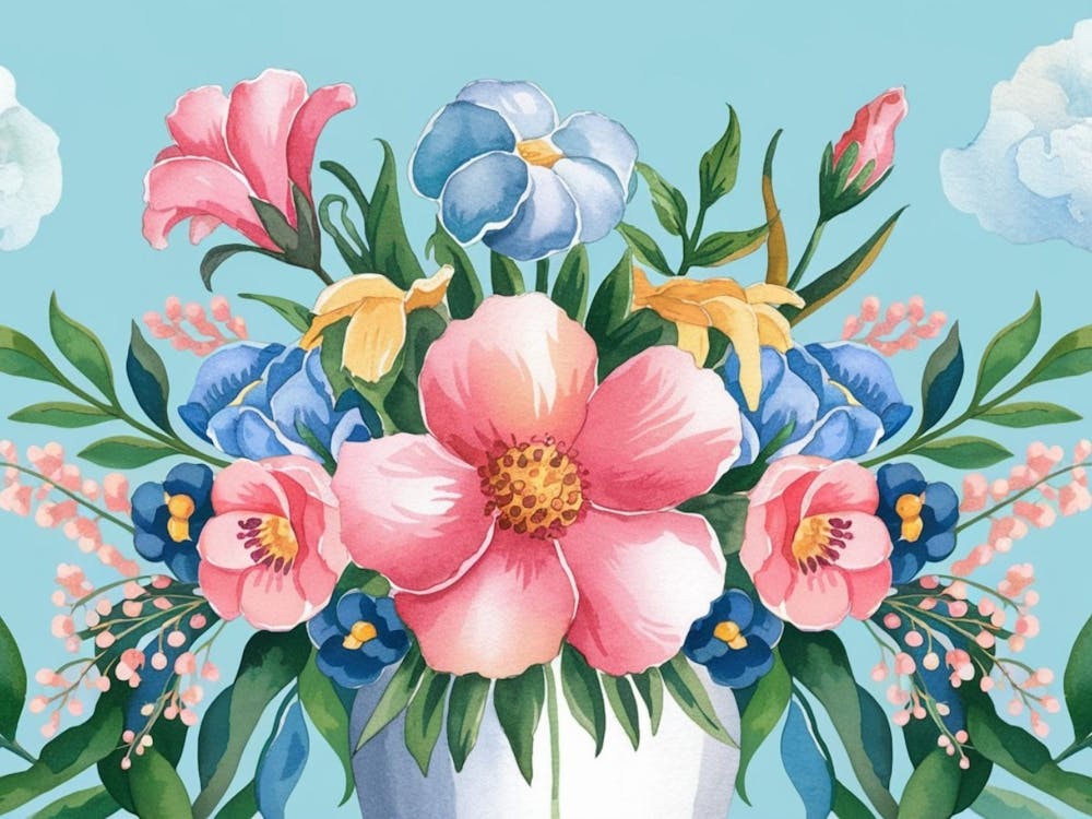 Watercolor Flowers In A Vase