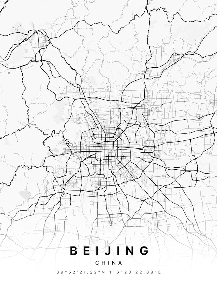 Beijing China White Map
