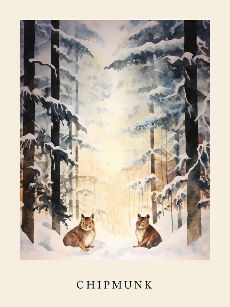 Winter Watercolour Chipmunk 1 Poster