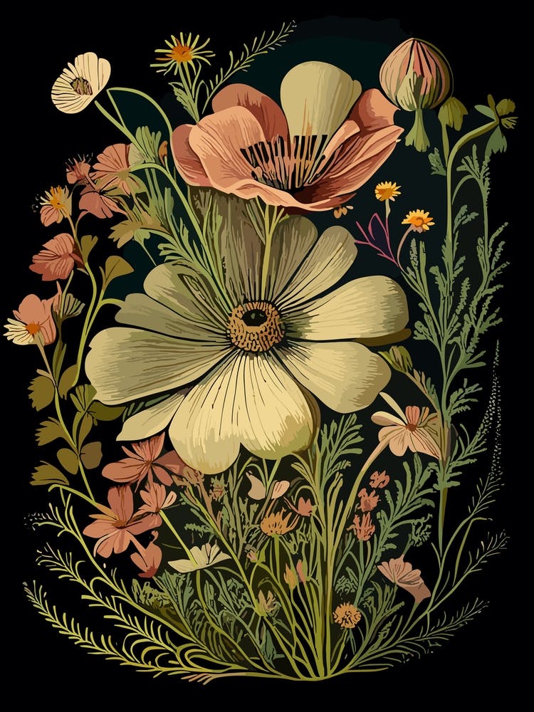 Cosmos Wildflower Vintage Botanical 1