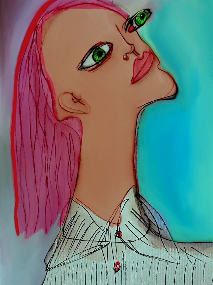 Femme aux Cheveux Roses