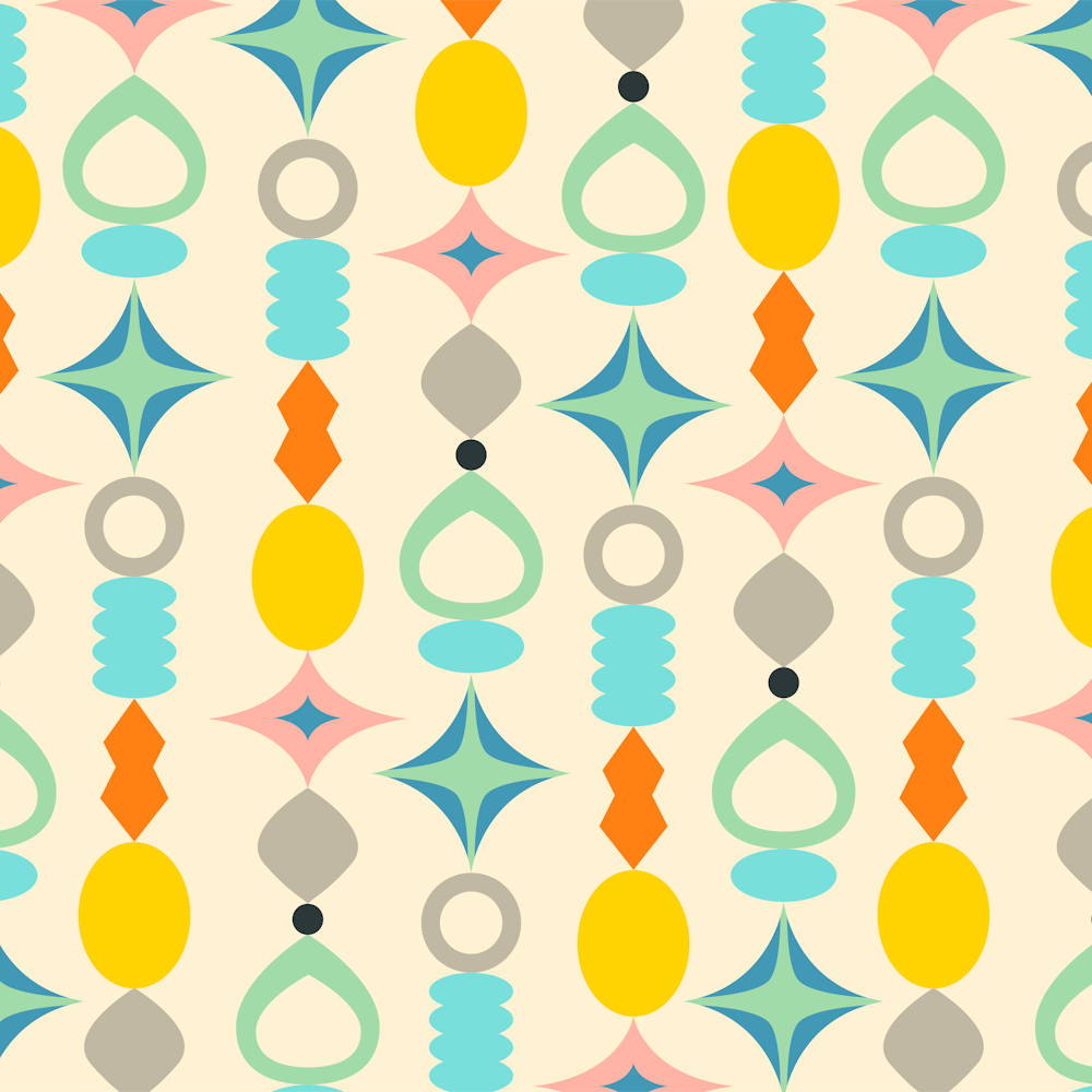 SUNCATCHERS Palm Springs Mid-Century Modern Style in Retro Multi-Colours on Cream