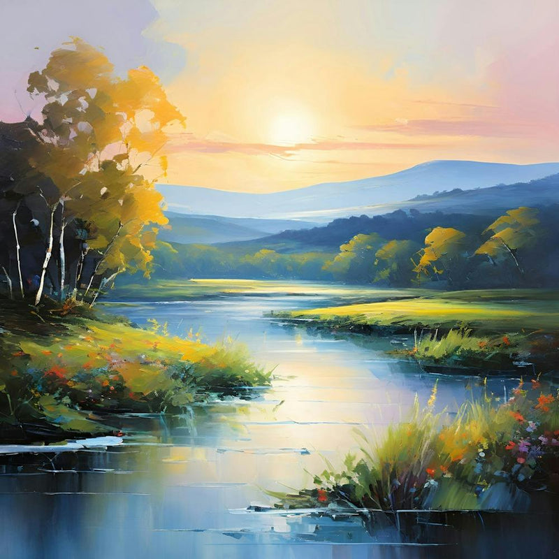 A Captivating Abstract Oil Painting That Embodies The Serene Beauty Of A Picturesque Landscape The