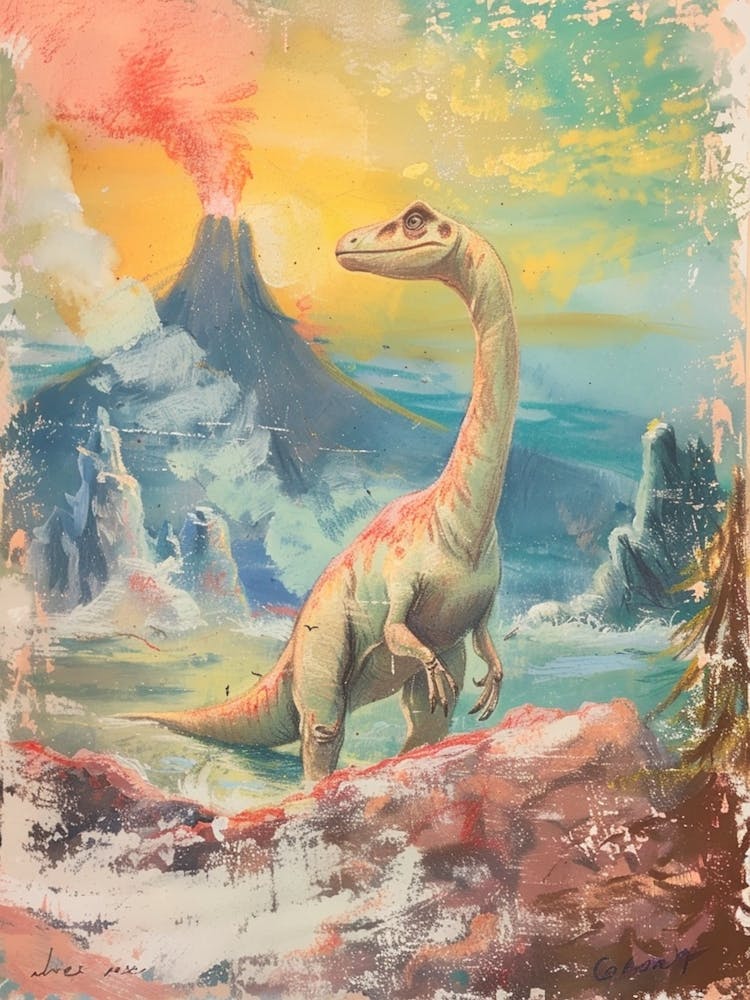 Dinosaur & A Volcano Illustration 3