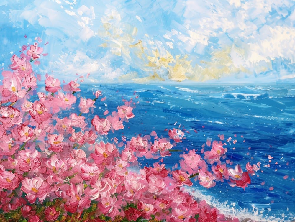 Pink Blossoms By The Sea