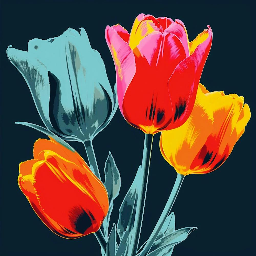 Andy Warhol Style Pop Art Flowers Tulip 3 Square