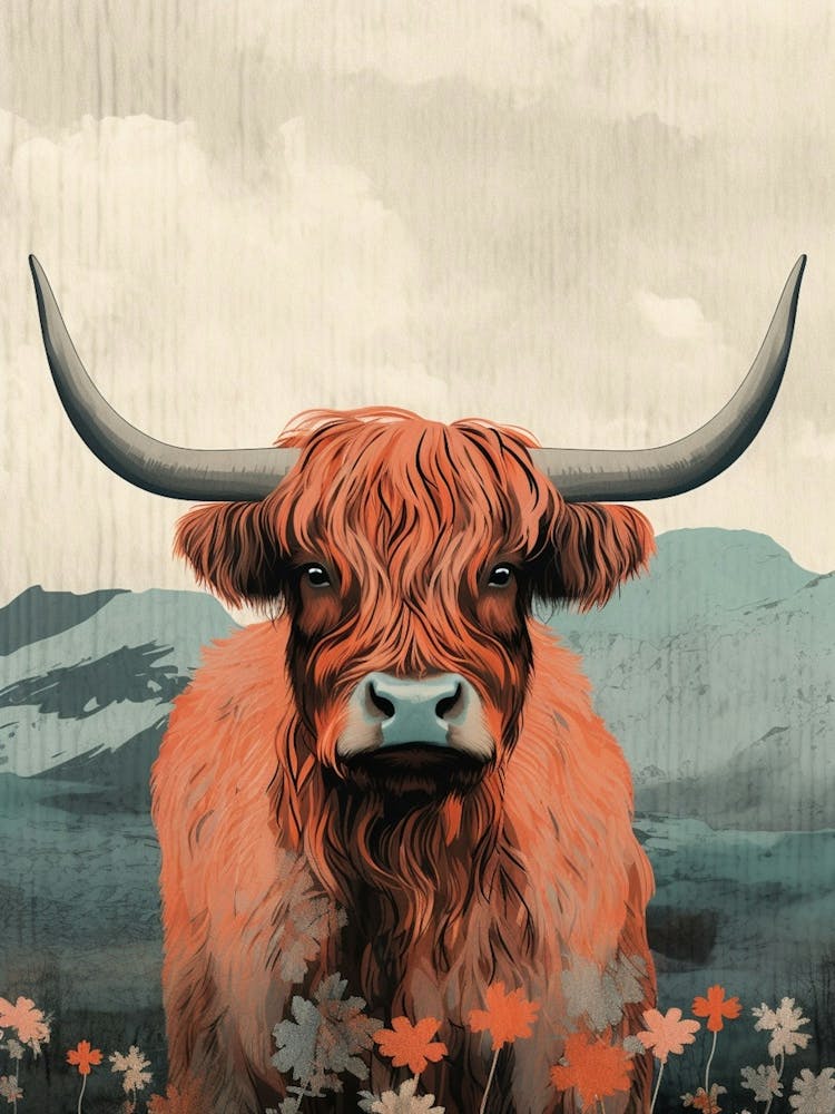 Screenprint Style Highland Cow