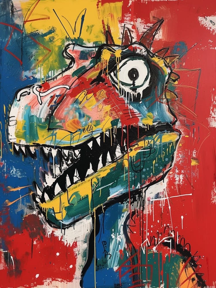 Abstract Paint Drip Graffiti Style Dinosaur