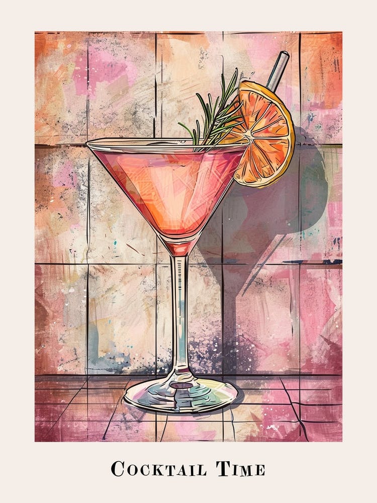 Cocktail Time Tile Watercolour Poster 1