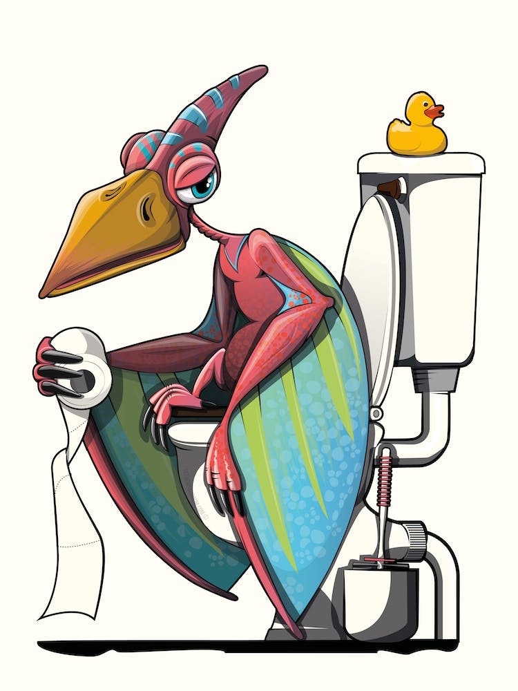 Dinosaur Pterodactyl On The Toilet
