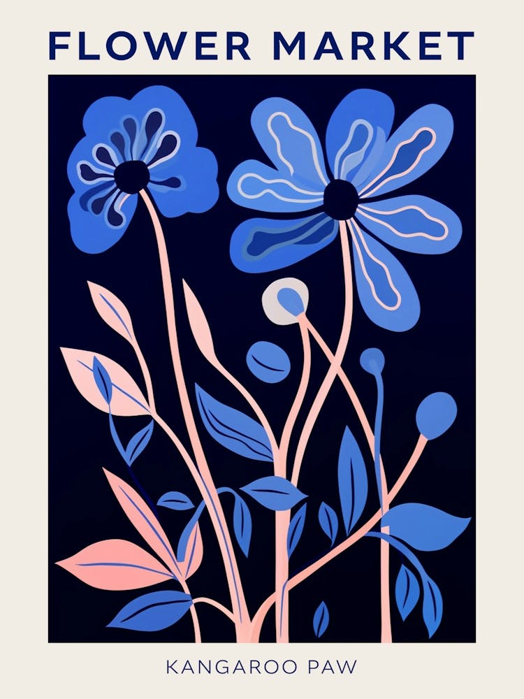 Blauer Blumenmarkt Poster Känguru-Pfote 1