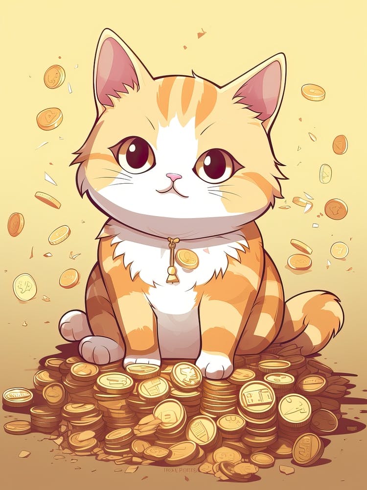 Kawaii Cat Drawings Fortune Coins 2