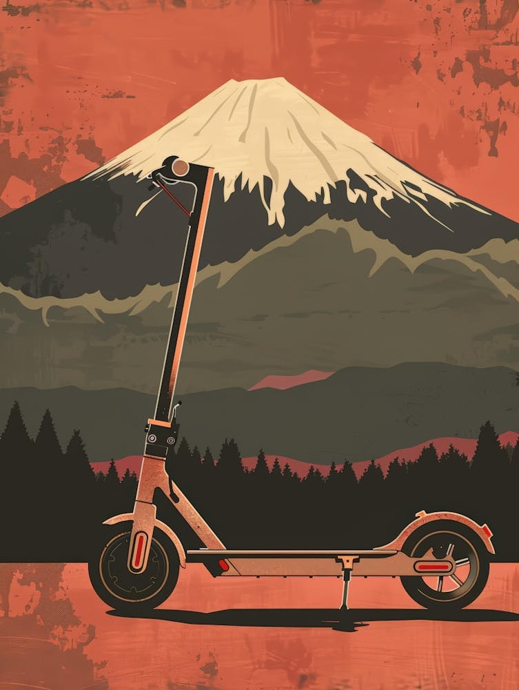 Electric Scooter In Front Of Mt Fuji