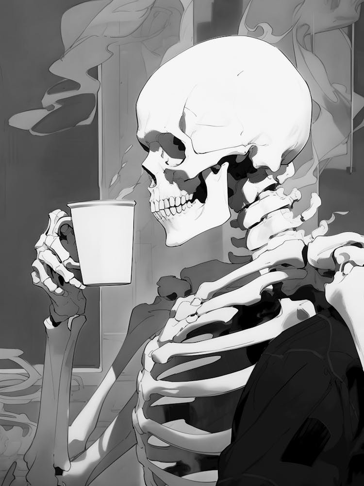 Skeleton Drinking Coffee