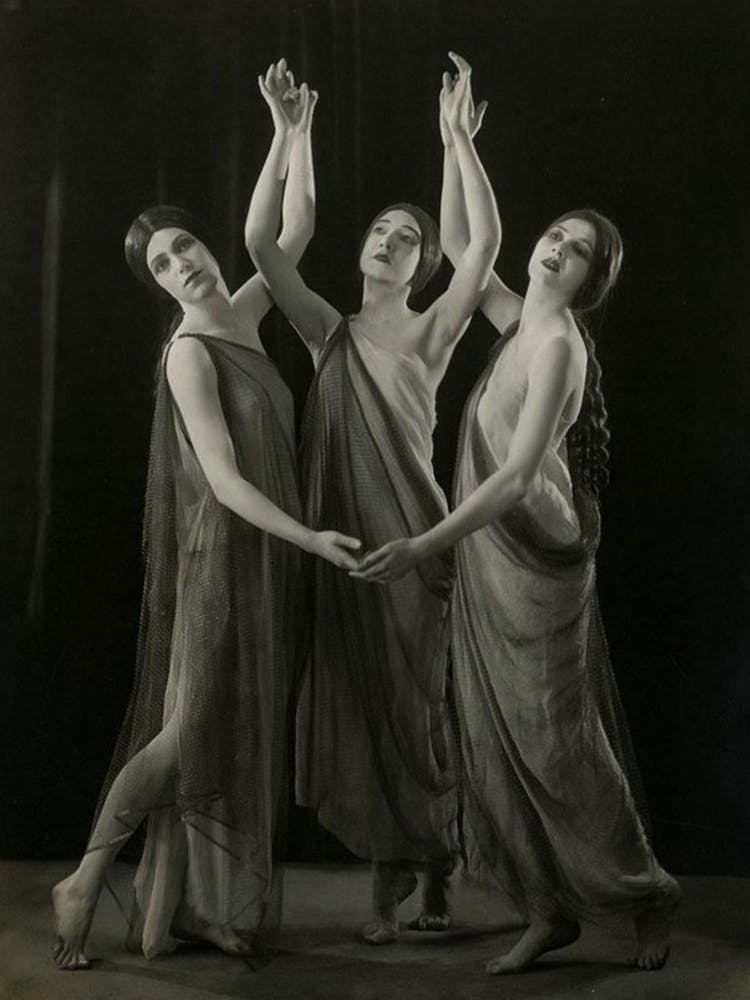 Three Vintage Ladies Dancing - Art Deco 1900s Dance Group Wearing Greek Dress Witches Pagan Ritual Dance Moon Goddess - Remastered High Definition Photograph