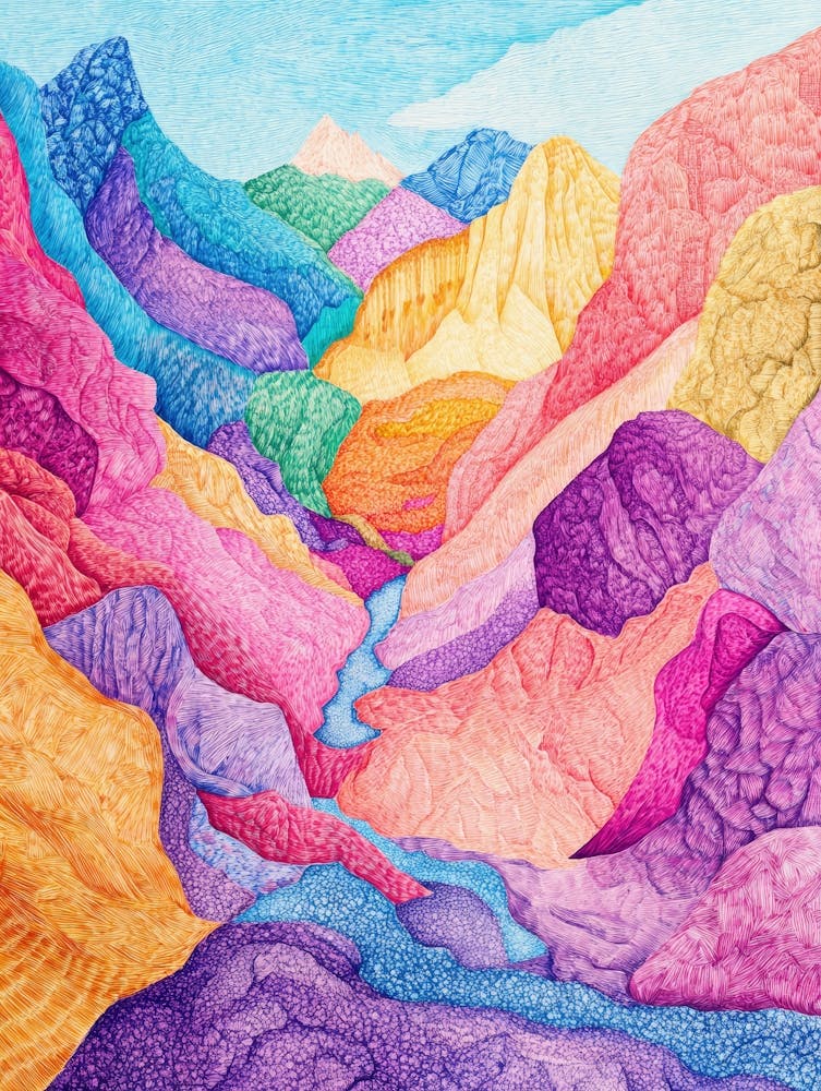 Colourful Mountain Illustration Poster 19