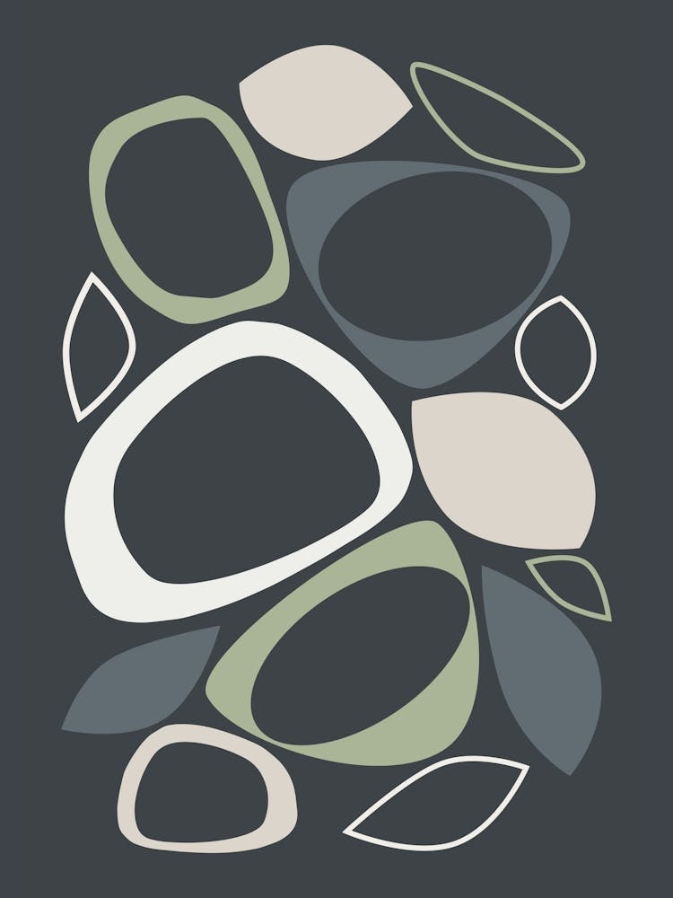 Mid Century Modern Abstract 8 Chacoal, Sage Green, Beige, Grey