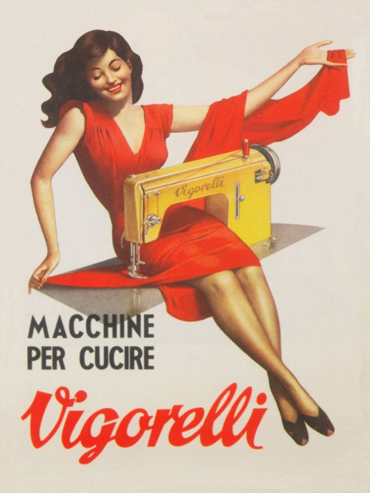 Woman With Sewing Machine Vintage Poster