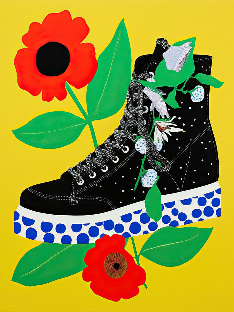 Floral Footwear Fiesta: Shoes Adorned with Daisies and Poppies