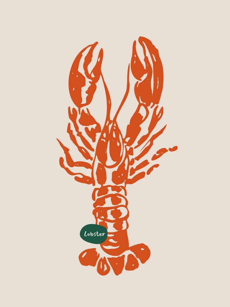 Coastal Kitchen Poster – Minimal Lobster Illustration