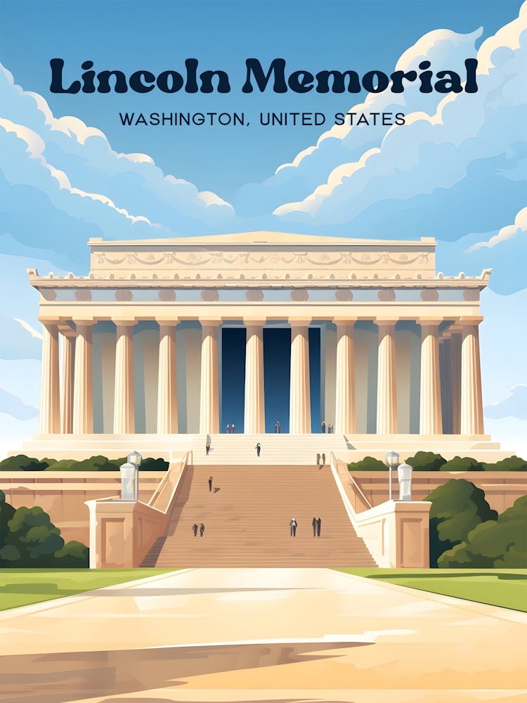 Lincoln Memorial Washington USA Building Monument Travel Art Illustration