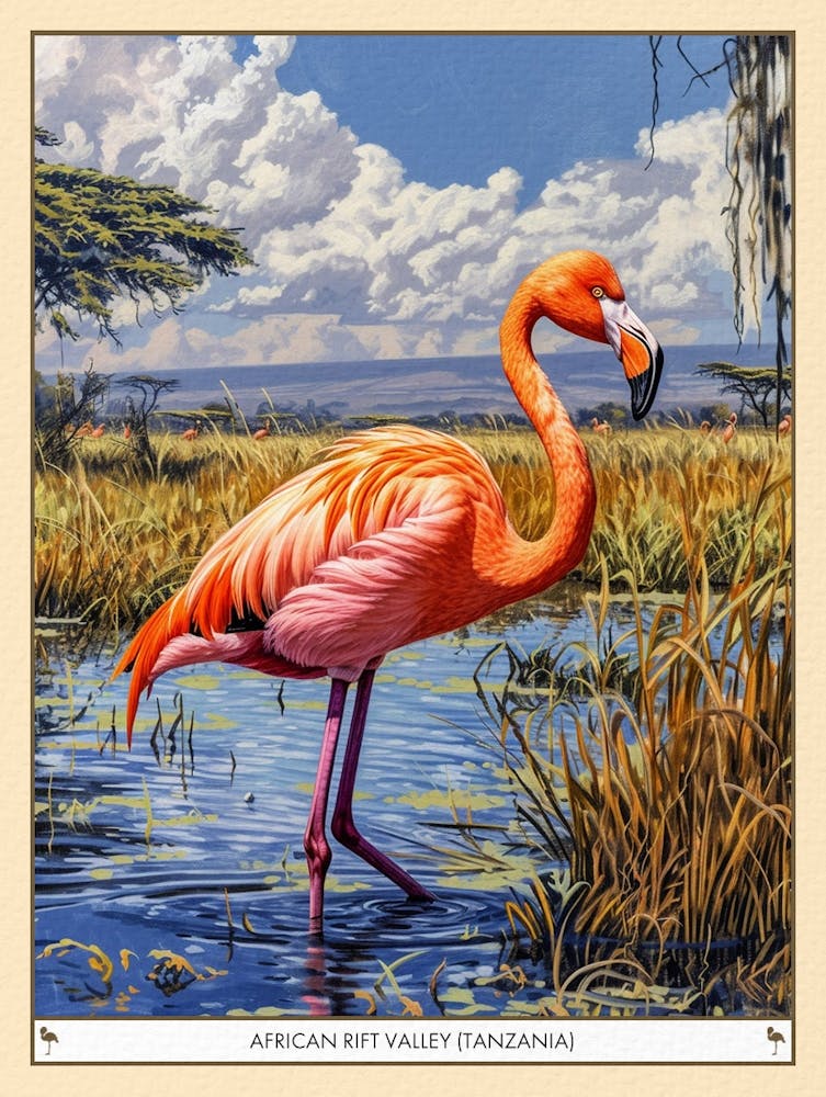 Greater Flamingo African Rift Valley Tanzania Tropical Illustration 2 Poster