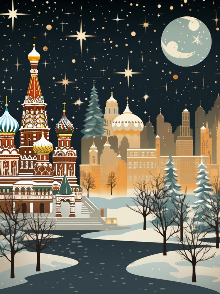 Winter Travel Night Illustration Moscow Russia 2