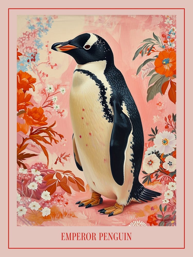 Florales Tiergemälde Kaiserpinguin 3 Poster