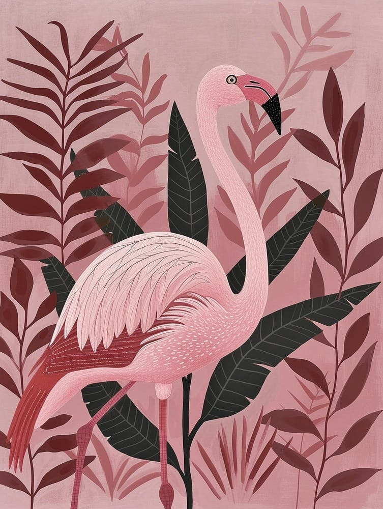 Chilean Flamingo Bird Of Paradise Minimalist Illustration 2