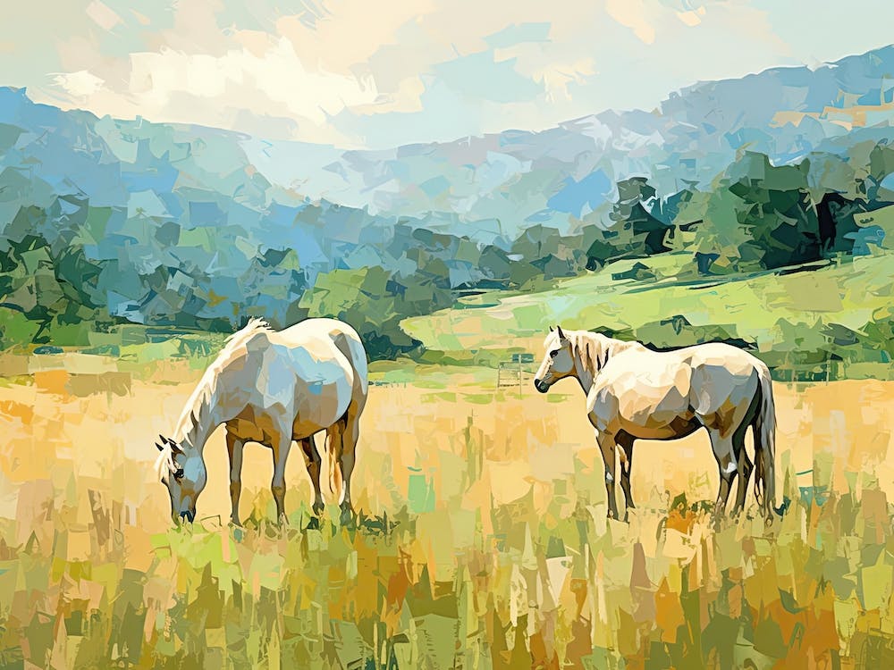 Horses Painting In Blue Ridge Mountains Virginia, Usa, Landscape 2