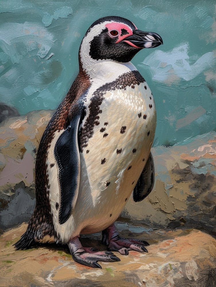 African Penguin Carcass Island Oil Painting 4