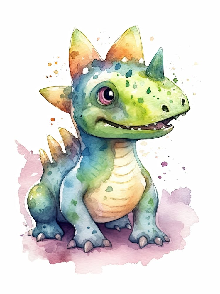 Velocisaurus Cute Dinosaur Watercolour 4