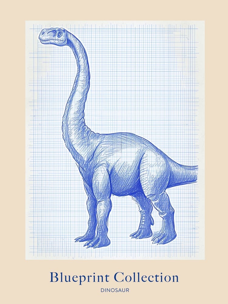 Dinosaur Blue Print Style Sketch Poster