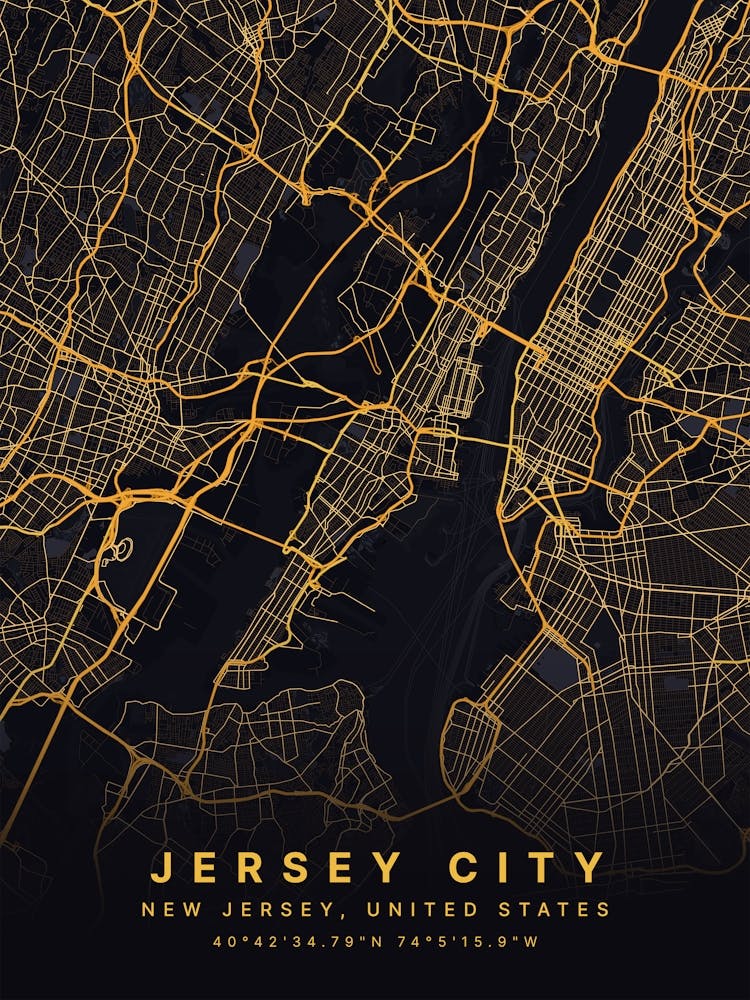Jersey City New Jersey Black And Gold Map