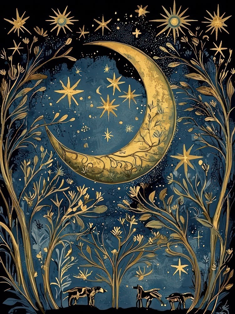 William Morris Art Sun Moon Night Eclipse Morris Exhibition Print Botanical Poster Vintage Full