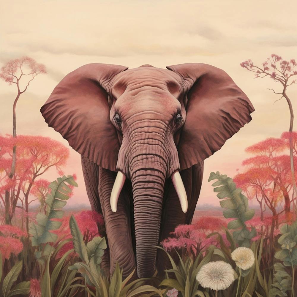 Elephant 2 Pink Jungle Animal Portrait