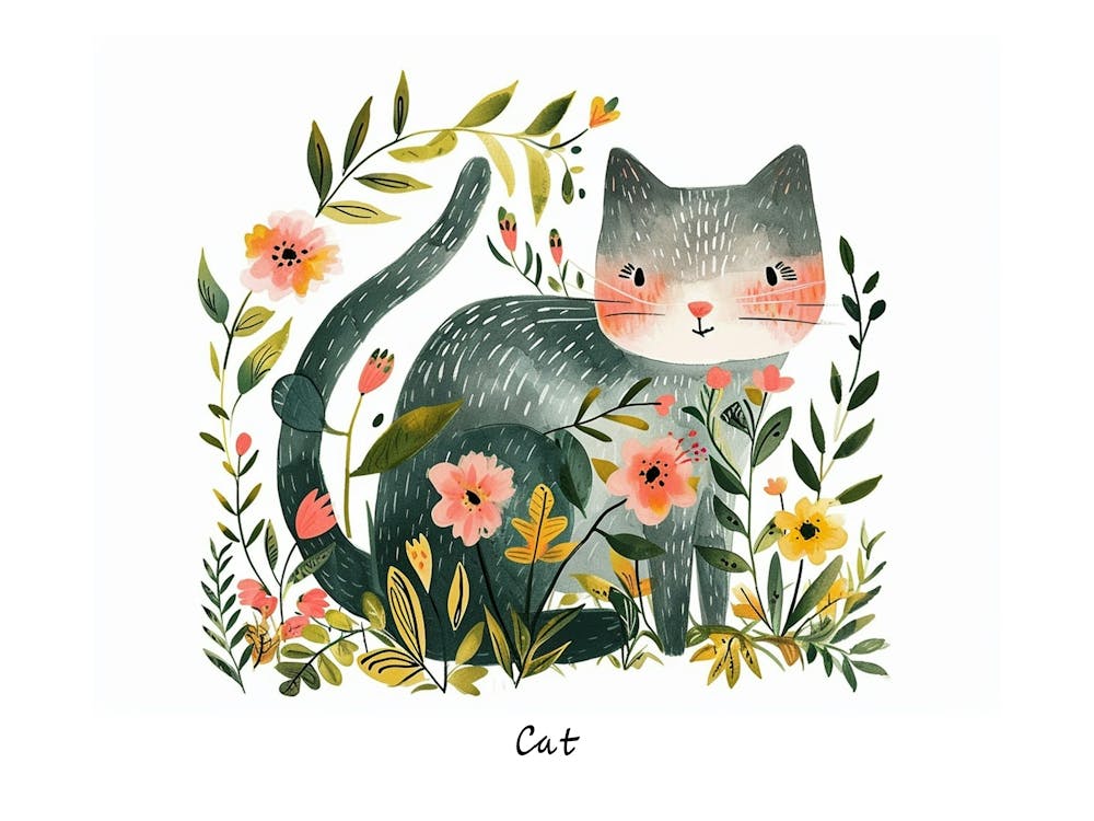 Little Floral Cat 6 Poster