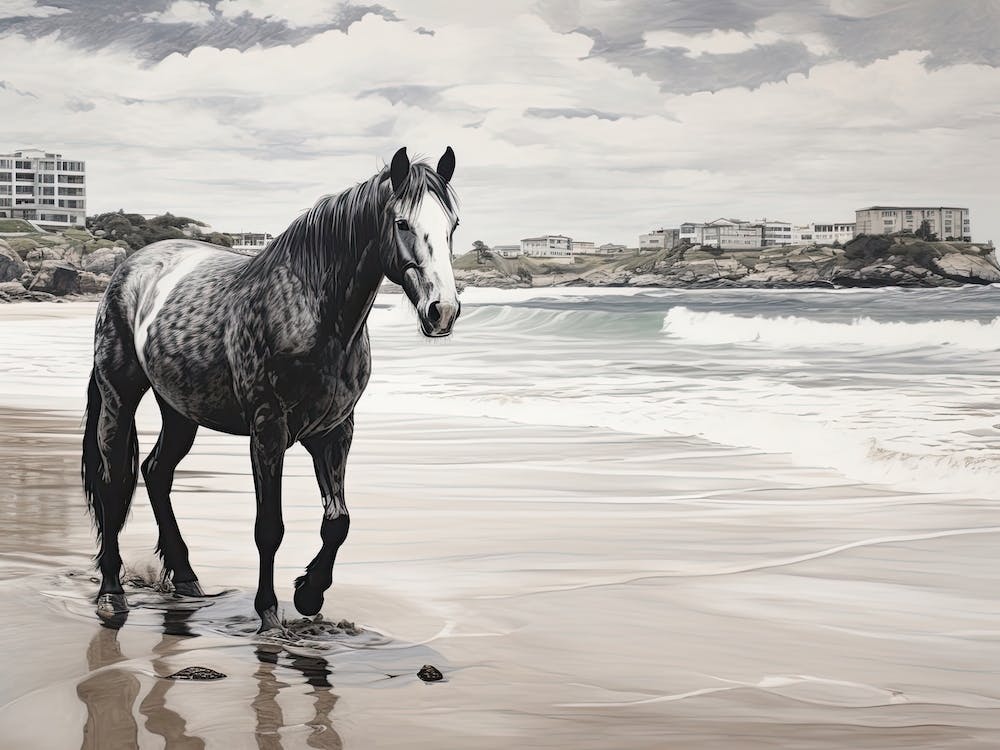 A Horse Oil Painting In Bondi Beach, Australia, Landscape 2