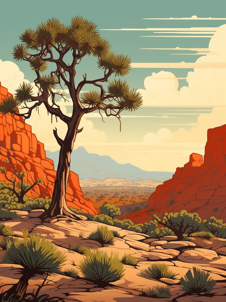  Retro Illustration Of A Joshua Tree In Rocky Landscape 2