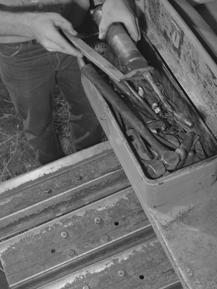 Farmer Gets Out Tools To Repair His Tractor,Whitman County, Washington By Russell Lee